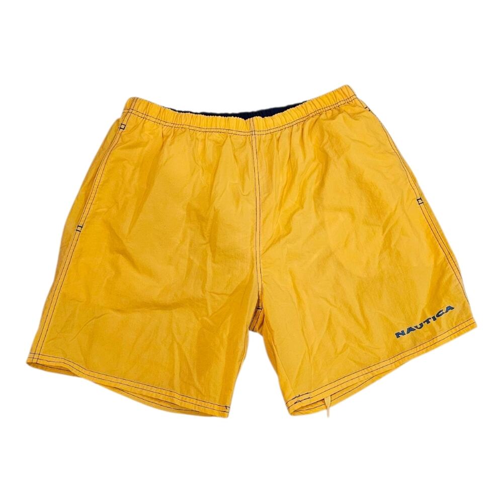 Nautica Drawstring and Elastic Waistband Yellow Swim Trunks Large